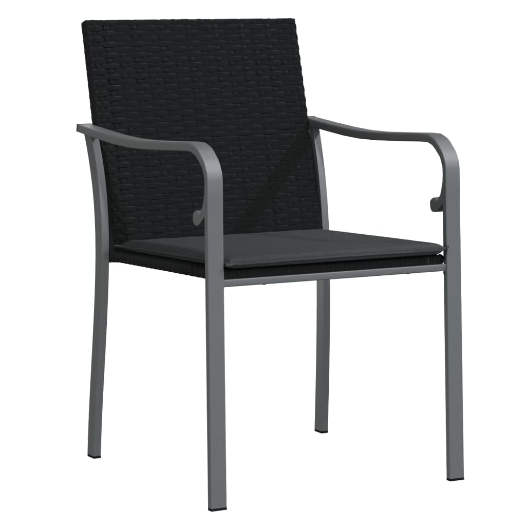 vidaXL Καρέκλες Κήπου με Μαξιλάρια 6 τεμ Μαύρο 56x59x84 εκ Συνθ. Ρατάν