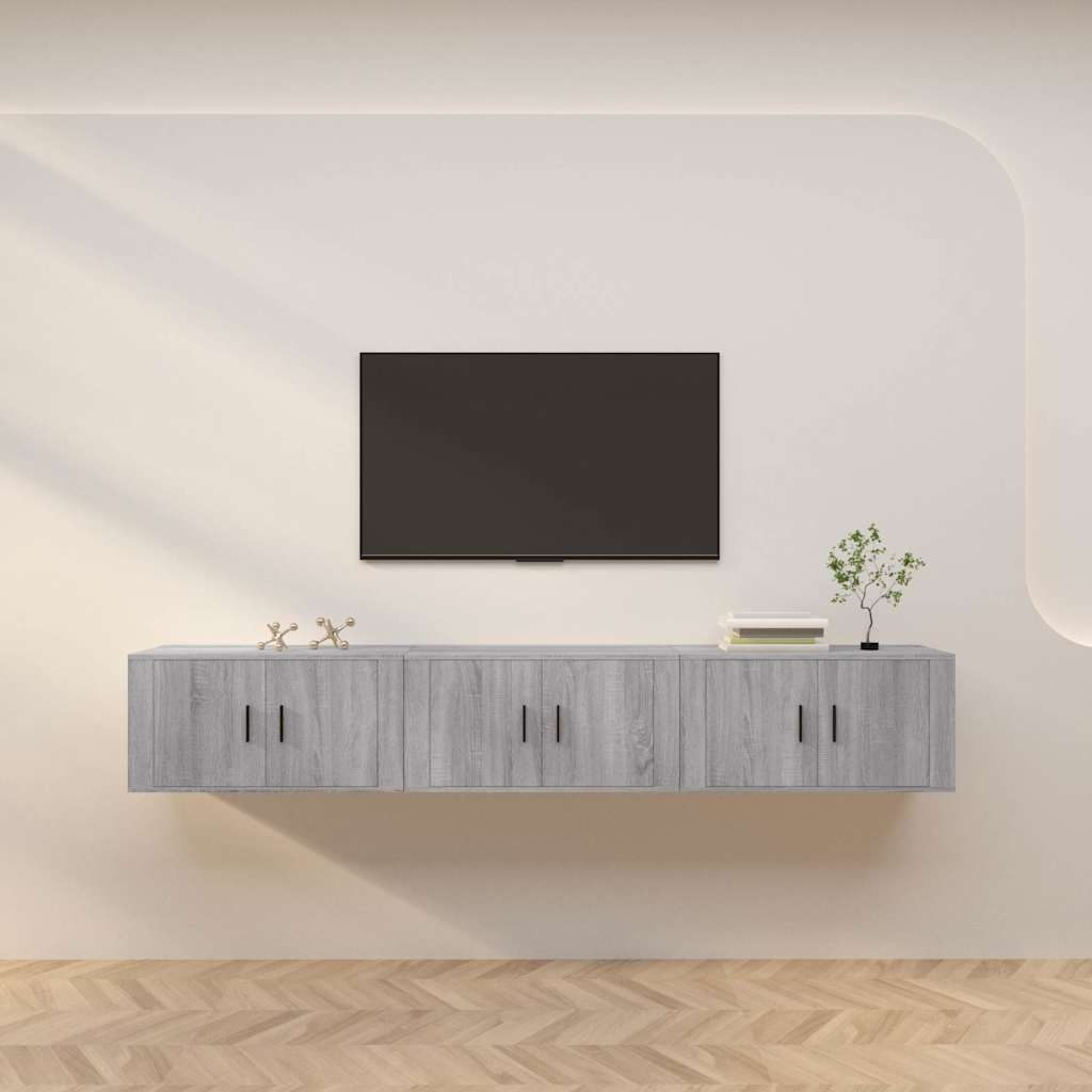 vidaXL Έπιπλα Τηλεόρασης Επιτοίχια 3 τεμ. Γκρι Sonoma 80x34,5x40 εκ.