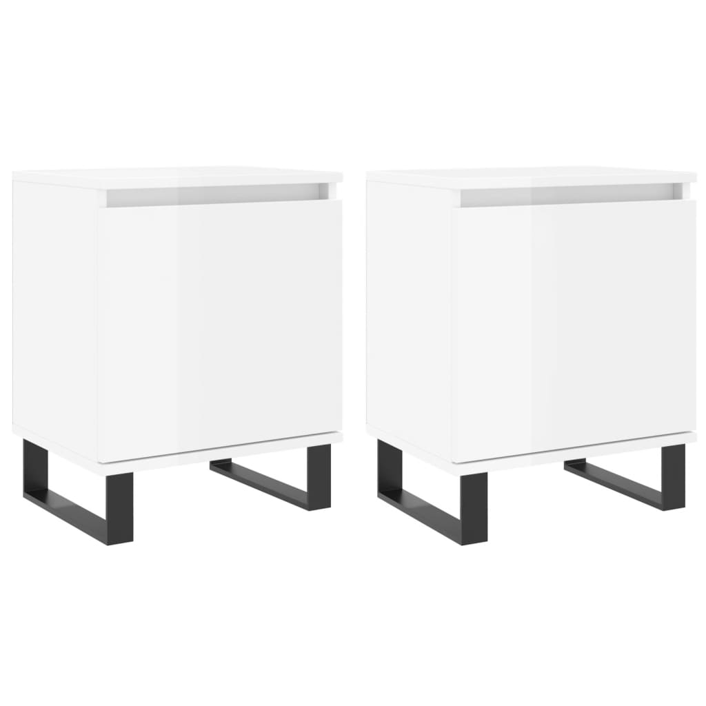 vidaXL Κομοδίνα 2 τεμ. Γυαλ. Λευκά 40x30x50 εκ. από Επεξεργασμένο Ξύλο