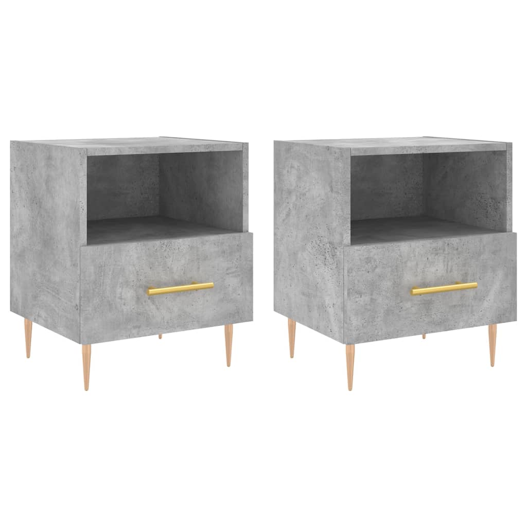vidaXL Κομοδίνα 2 τεμ. Γκρι Σκυροδεμ. 40 x 35 x 47,5 εκ. Επεξεργ. Ξύλο