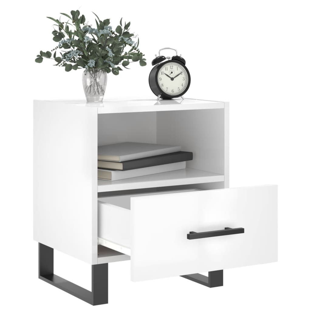 vidaXL Κομοδίνα 2 τεμ. Γυαλ. Λευκό 40x35x47,5 εκ. Επεξεργασμένο Ξύλο