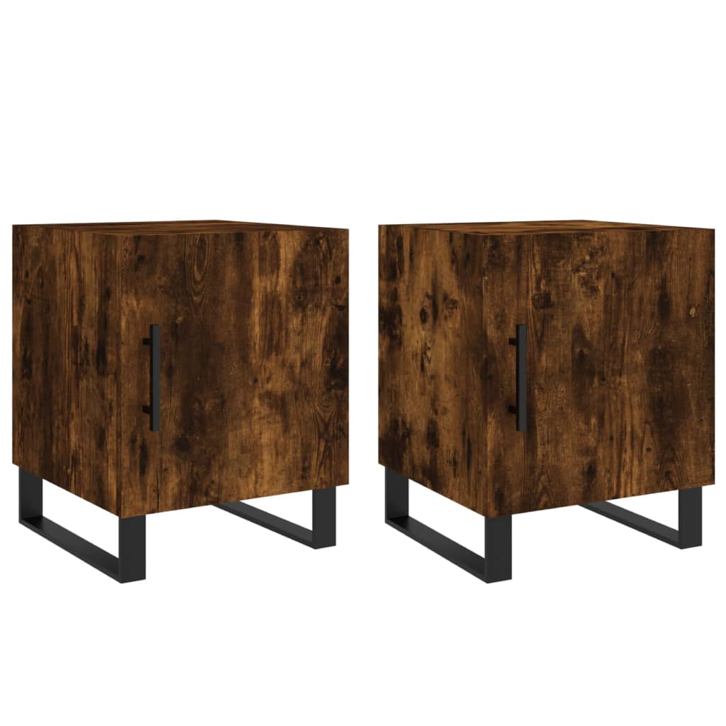 vidaXL Κομοδίνα 2 τεμ. Καπνιστή Δρυς 40x40x50 εκ. από Επεξεργ. Ξύλο