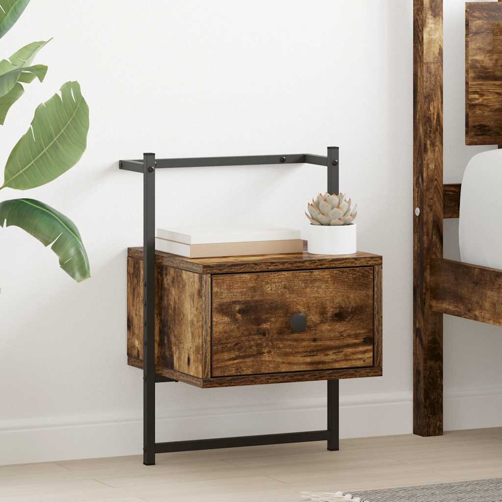 vidaXL Κομοδίνα Επιτοίχια 2 τεμ. Καπνιστή Δρυς 35x30x51 εκ Επεξ. Ξύλο