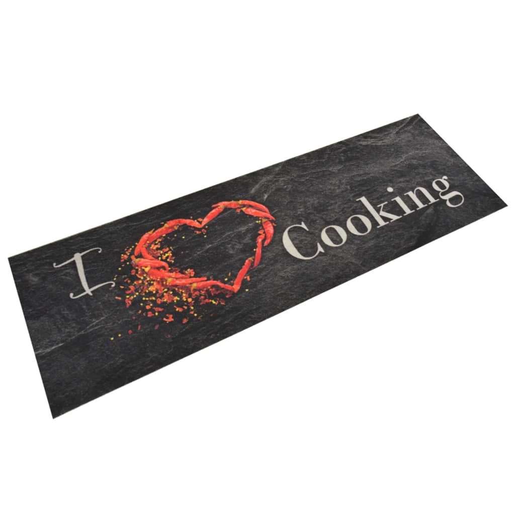 vidaXL Χαλί Κουζίνας Πλενόμενο Επιγρ. Cooking Μαύρο 60x180 εκ. Βελούδο
