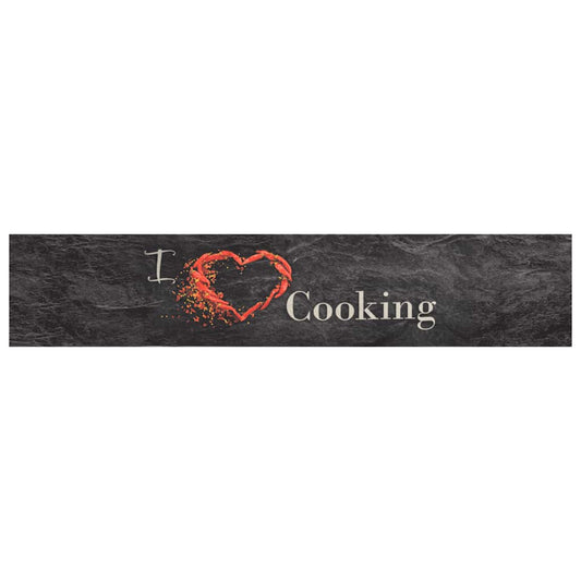 vidaXL Χαλί Κουζίνας Πλενόμενο Μαύρο Επιγρ. Cooking 60x300 εκ. Βελούδο