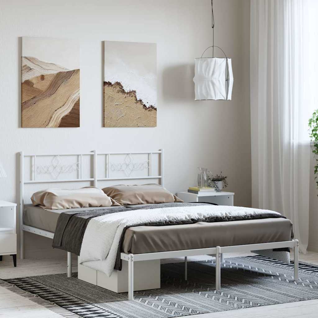 vidaXL Πλαίσιο Κρεβατιού με Κεφαλάρι Λευκό 150 x 200 εκ. Μεταλλικό
