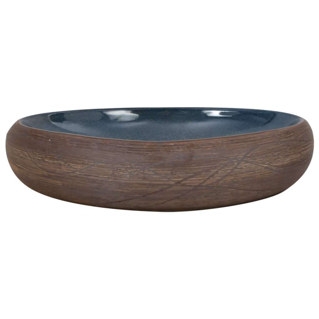 vidaXL Νιπτήρας Οβάλ Καφέ και Μπλε 59 x 40 x 15 εκ. Κεραμικός