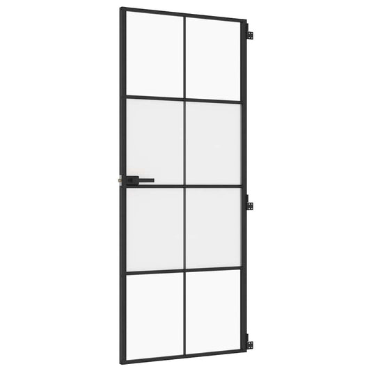 vidaXL Εσωτερική Πόρτα Μαύρη 83 x 201,5 εκ. Ψημένο Γυαλί & Αλουμίνιο