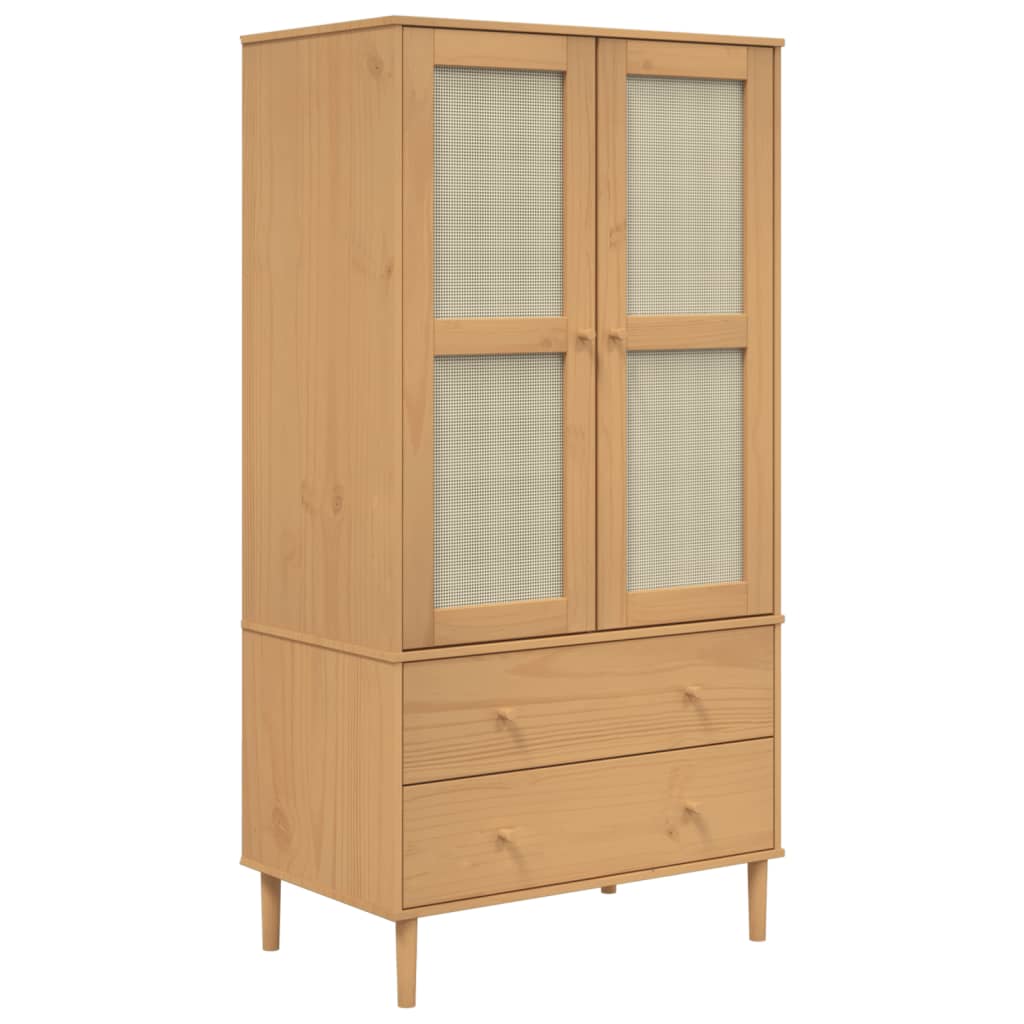 vidaXL Ντουλάπα SENJA Καφέ / Ρατάν 90 x 55 x 175 εκ. Μασίφ Ξύλο Πεύκου