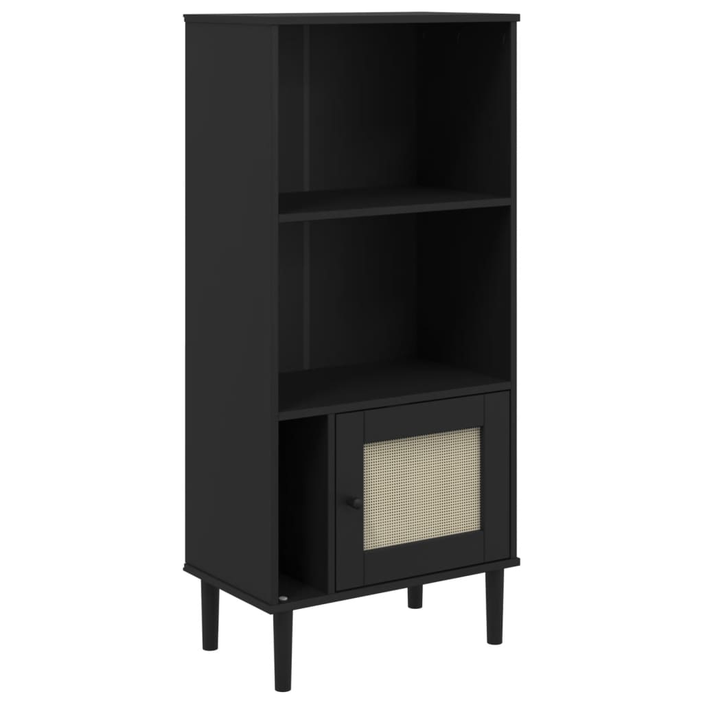 vidaXL Βιβλιοθήκη SENJA Μαύρο / Ρατάν 60x35x130 εκ. Μασίφ Ξύλο Πεύκου