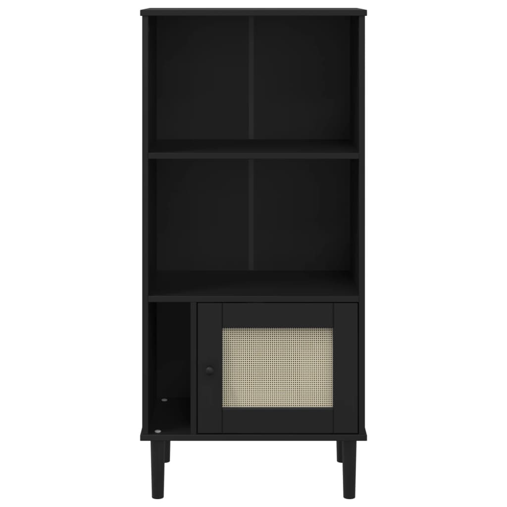 vidaXL Βιβλιοθήκη SENJA Μαύρο / Ρατάν 60x35x130 εκ. Μασίφ Ξύλο Πεύκου