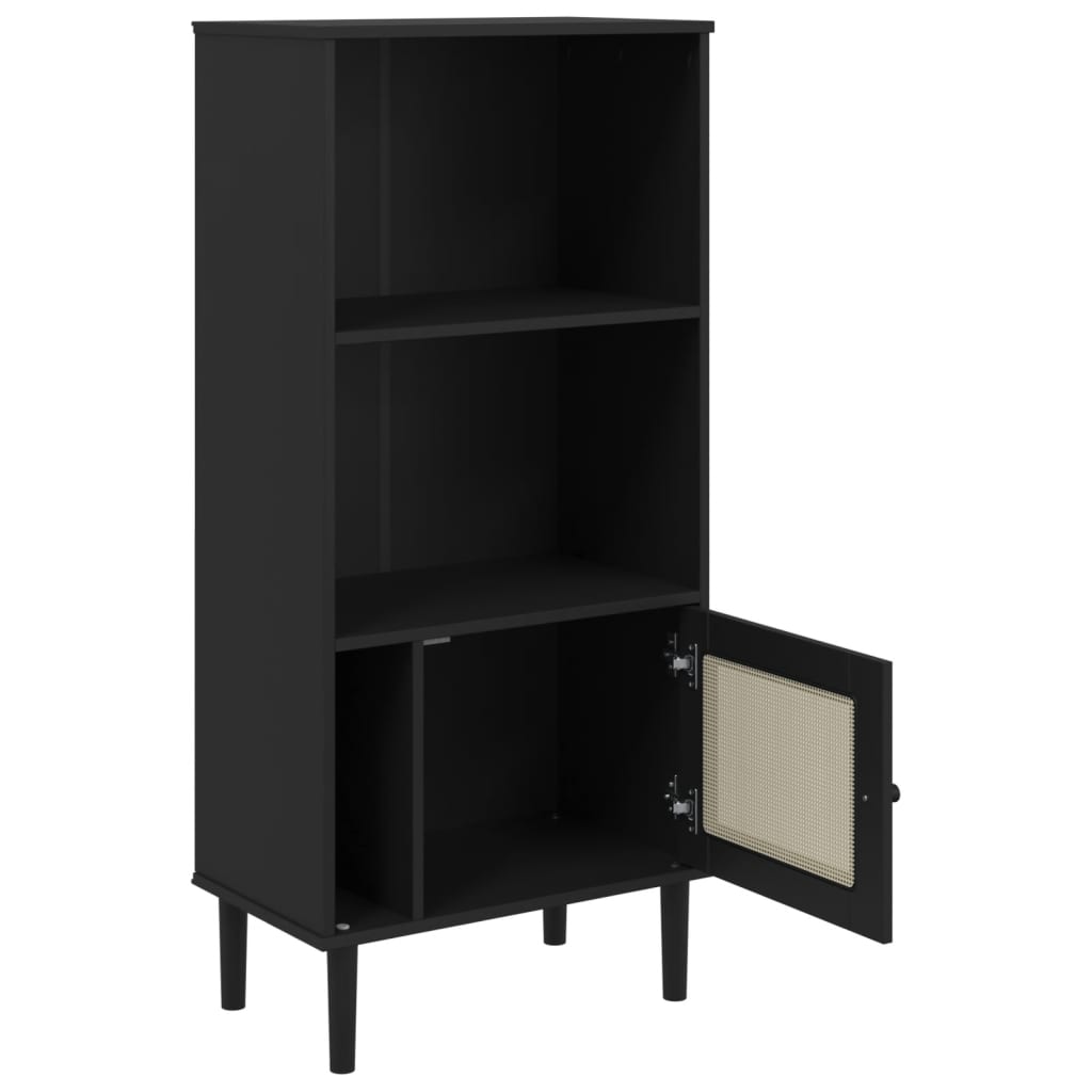vidaXL Βιβλιοθήκη SENJA Μαύρο / Ρατάν 60x35x130 εκ. Μασίφ Ξύλο Πεύκου