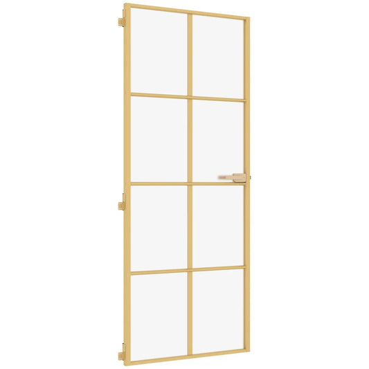 vidaXL Εσωτερική Πόρτα Χρυσή 93 x 201,5 εκ. Ψημένο Γυαλί & Αλουμίνιο