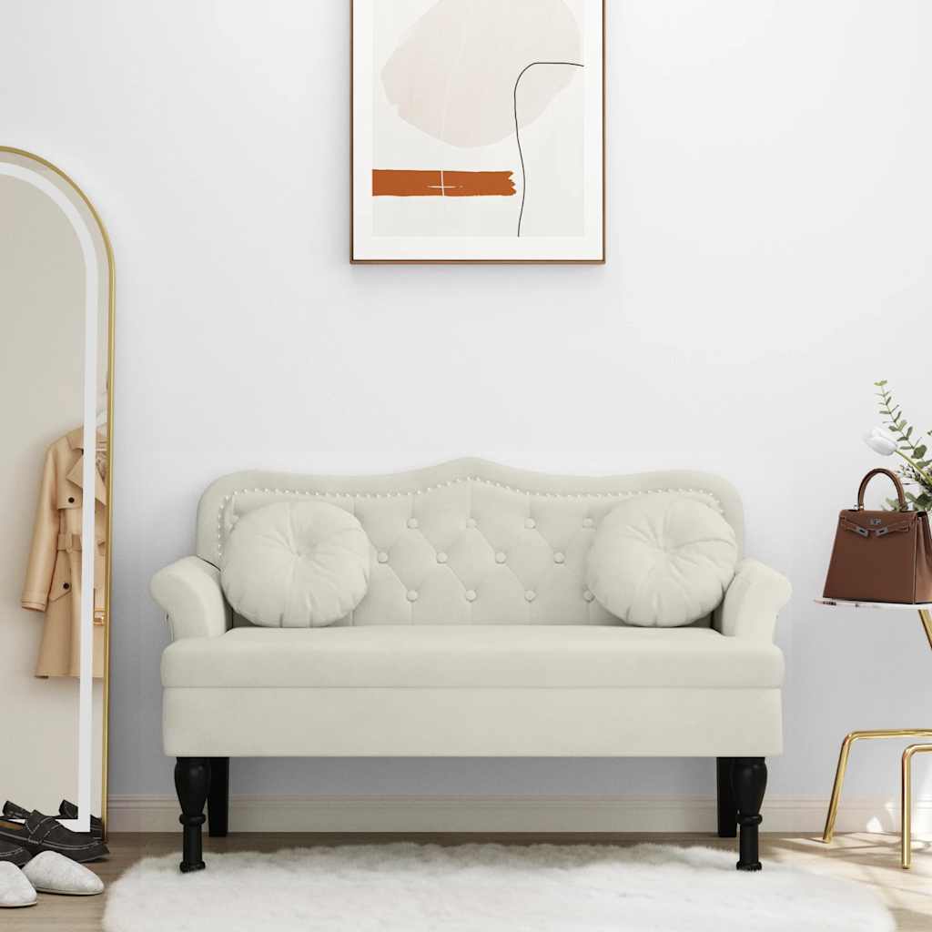 vidaXL Παγκάκι με Μαξιλάρια Κρεμ 120,5 x 65 x 75 εκ. Βελούδινο
