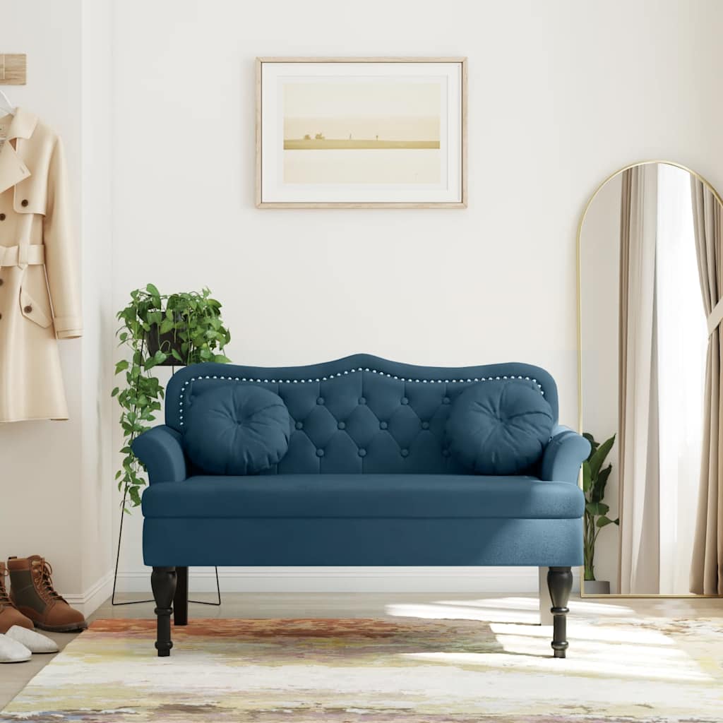 vidaXL Παγκάκι με Μαξιλάρια Μπλε 120,5 x 65 x 75 εκ. Βελούδινο