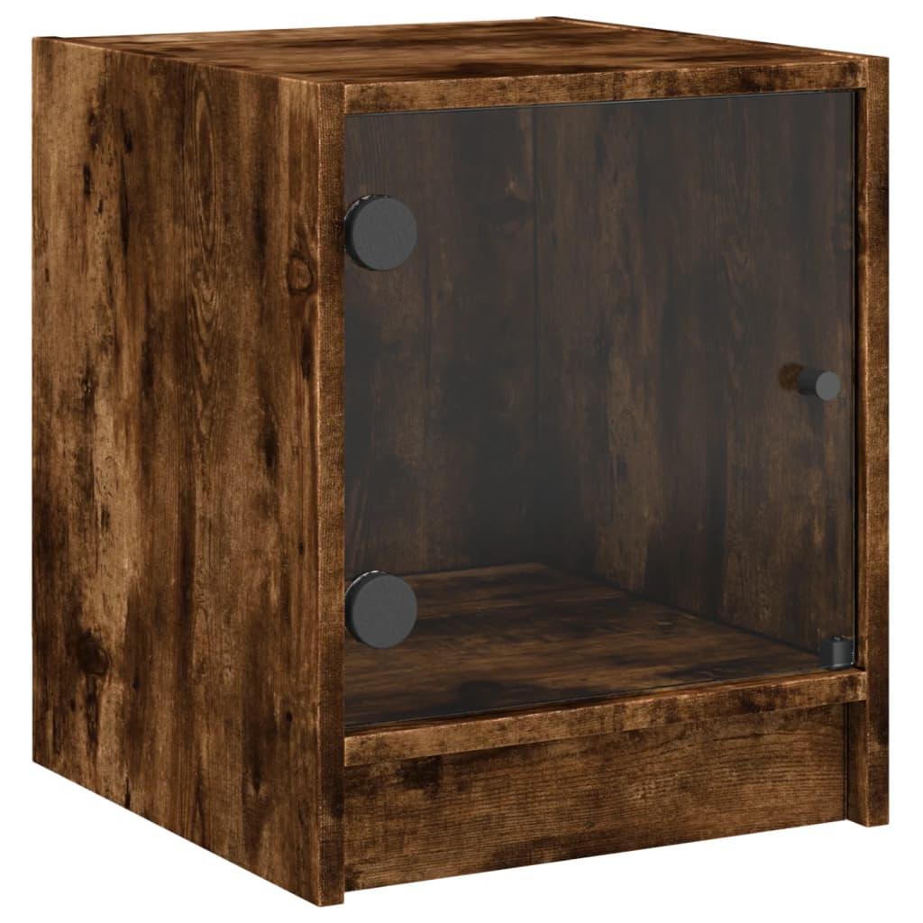 vidaXL Κομοδίνα 2 τεμ. Καπνιστή Δρυς 35x37x42 εκ. με Γυάλινες Πόρτες