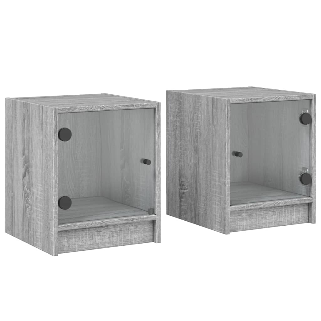 vidaXL Κομοδίνα 2 τεμ. Γκρι Sonoma 35x37x42 εκ. με Γυάλινες Πόρτες