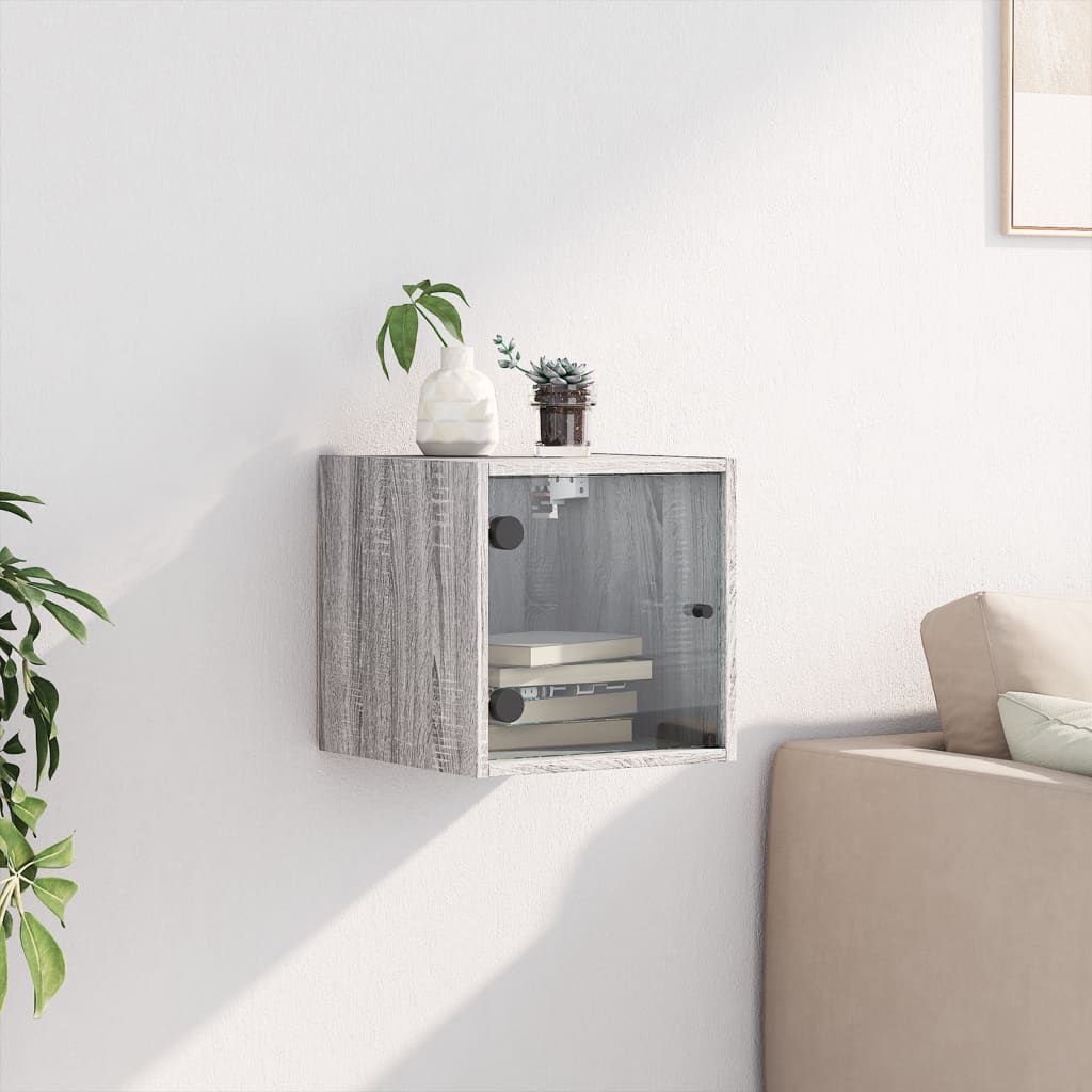 vidaXL Κομοδίνο Γκρι Sonoma 35x37x35 εκ. με Γυάλινη Πόρτα