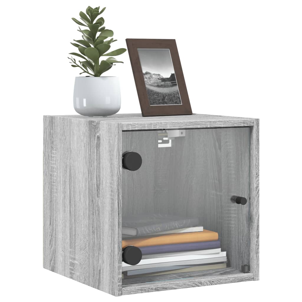 vidaXL Κομοδίνο Γκρι Sonoma 35x37x35 εκ. με Γυάλινη Πόρτα