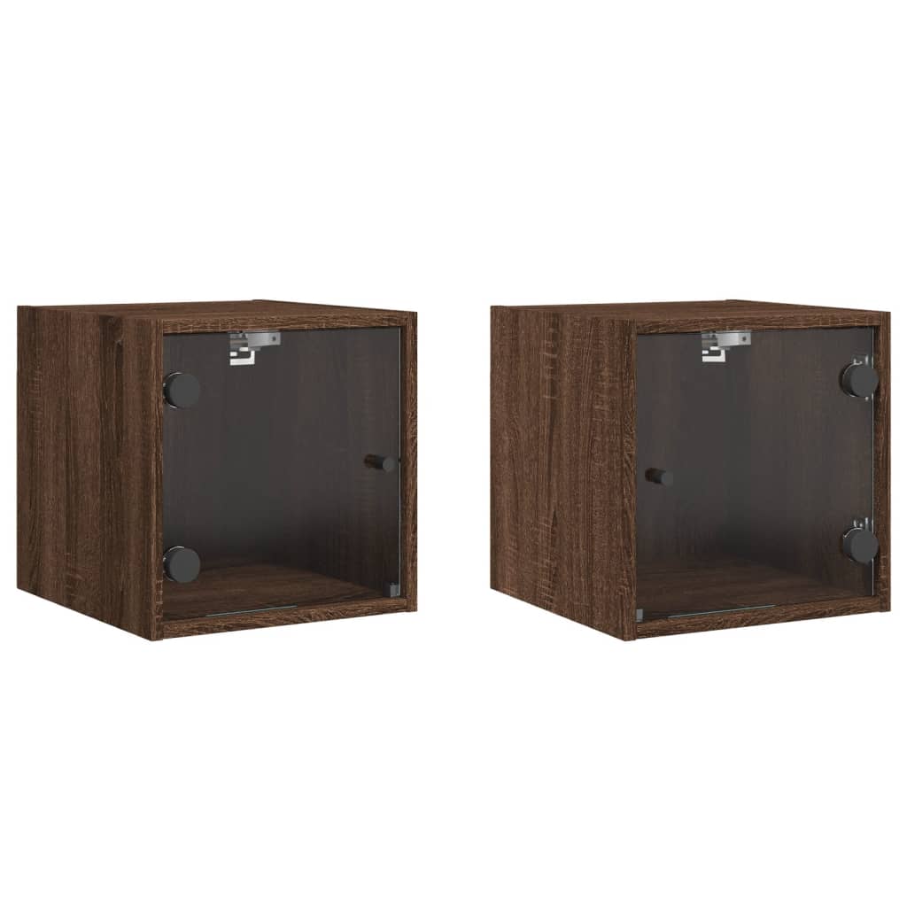 vidaXL Κομοδίνα 2 τεμ. Καφέ Δρυς 35x37x35 εκ. με Γυάλινες Πόρτες