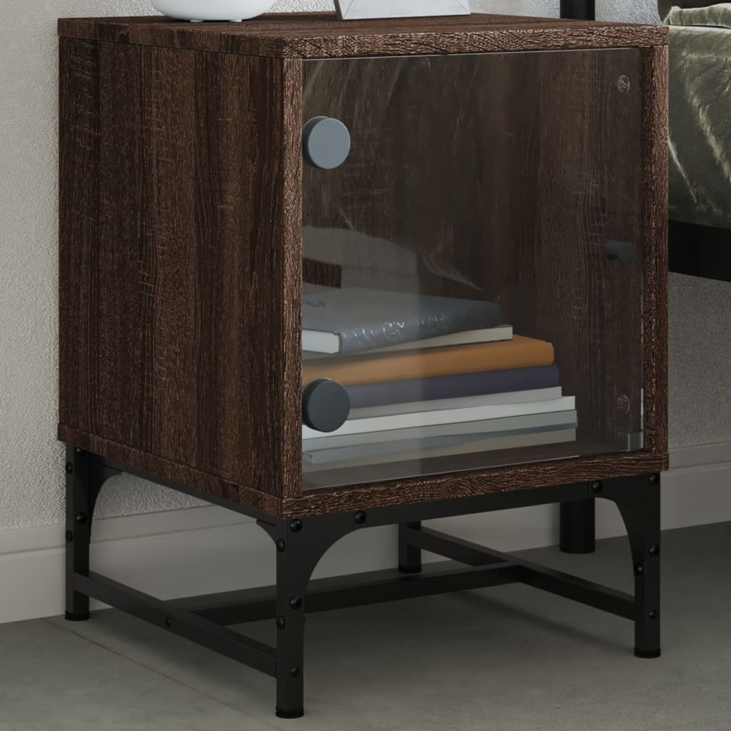 vidaXL Κομοδίνα 2 τεμ. Καφέ Δρυς 35x37x50 εκ. με Γυάλινες Πόρτες