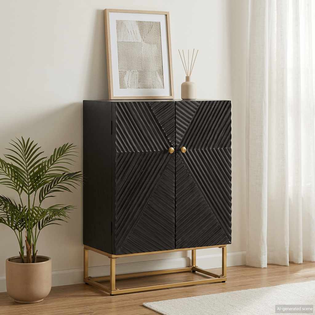 vidaXL Ντουλάπι Μαύρο 55x30x76 εκ. από Μασίφ Ξύλο Μάνγκο και Σίδηρο