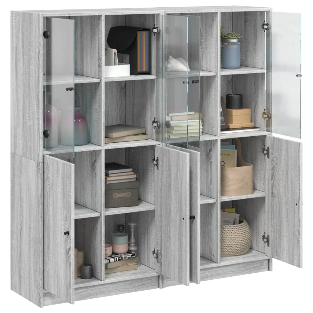vidaXL Βιβλιοθήκη με Πόρτες Γκρι Sonoma 136x37x142 εκ. Επεξ. Ξύλο