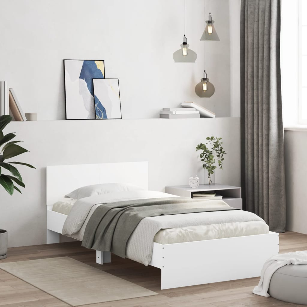vidaXL Πλαίσιο Κρεβατιού με Κεφαλάρι και LED Λευκό 100 x 200 εκ.