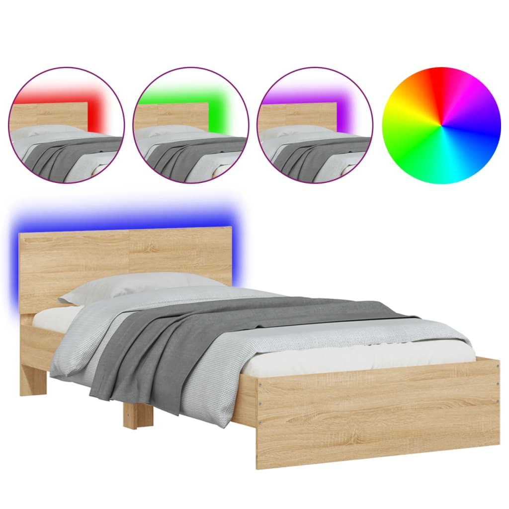 vidaXL Πλαίσιο Κρεβατιού με Κεφαλάρι/LED Sonoma δρυς 100x200 εκ.