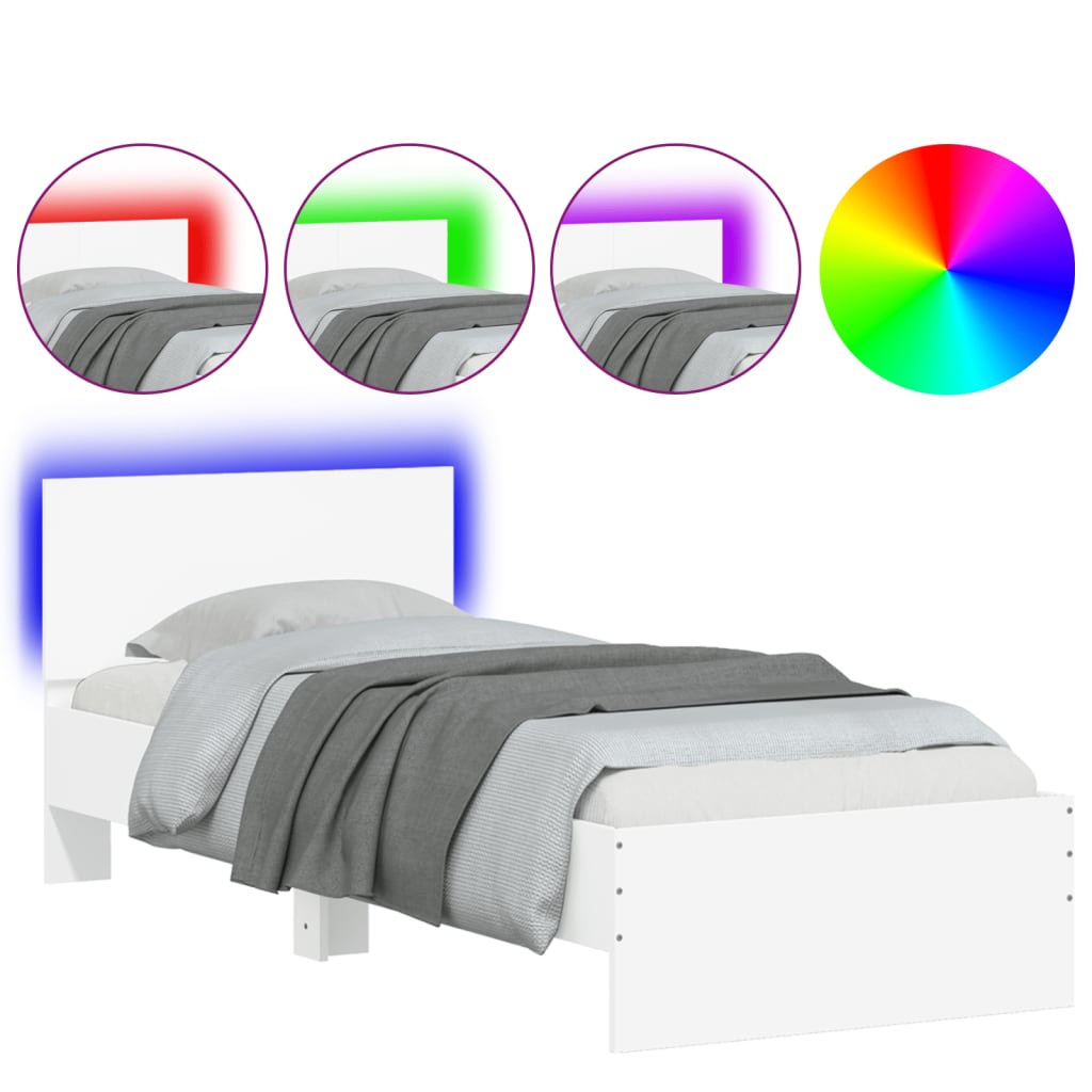 vidaXL Πλαίσιο Κρεβατιού με Κεφαλάρι και LED Λευκό 90 x 200 εκ.