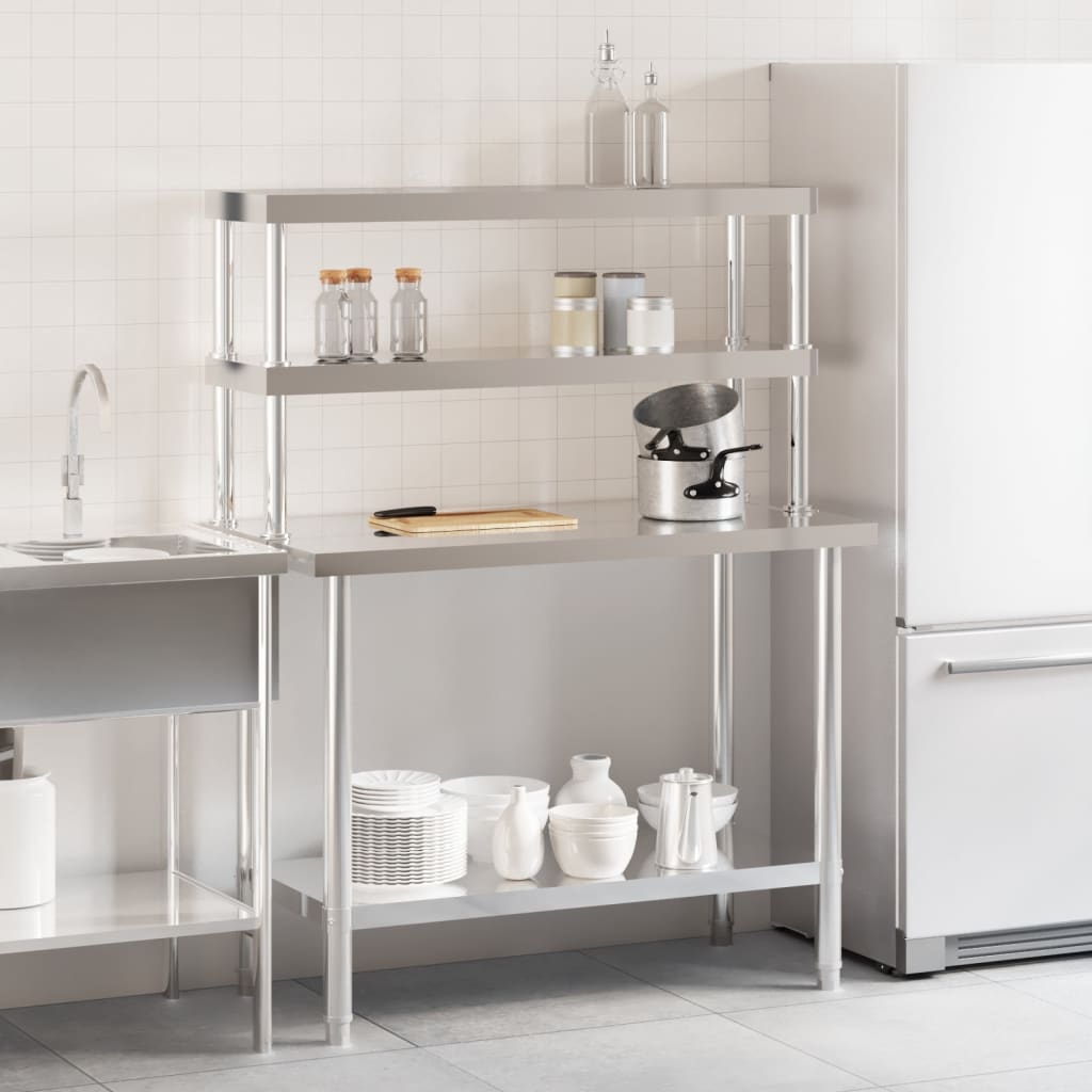 vidaXL Πάγκος Εργασίας Κουζίνας με Ράφι 110x55x150 εκ. Ανοξείδ. Ατσάλι