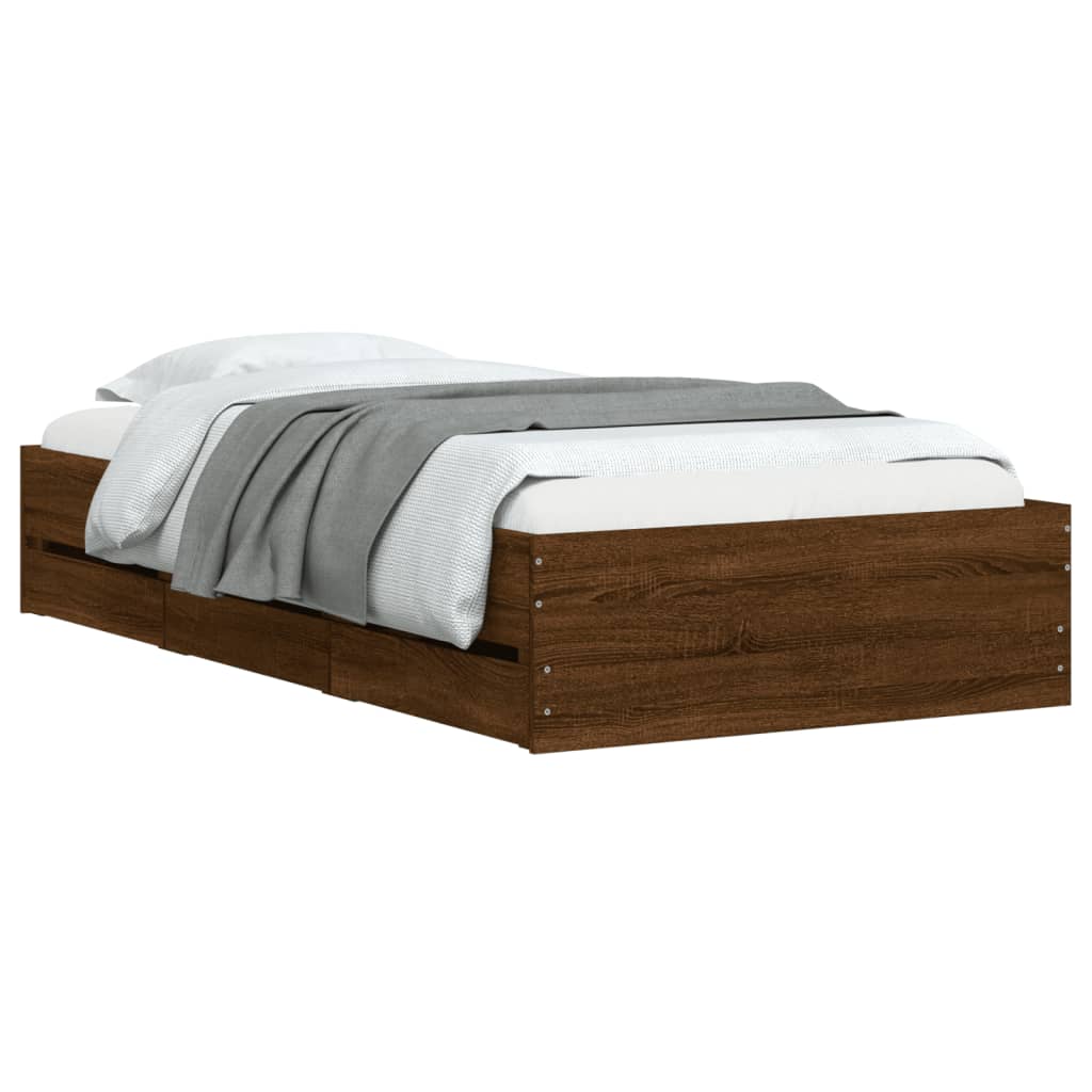 vidaXL Πλαίσιο Κρεβατιού με συρτάρια Καφέ δρυς 90x190 εκ. Επεξ. Ξύλο