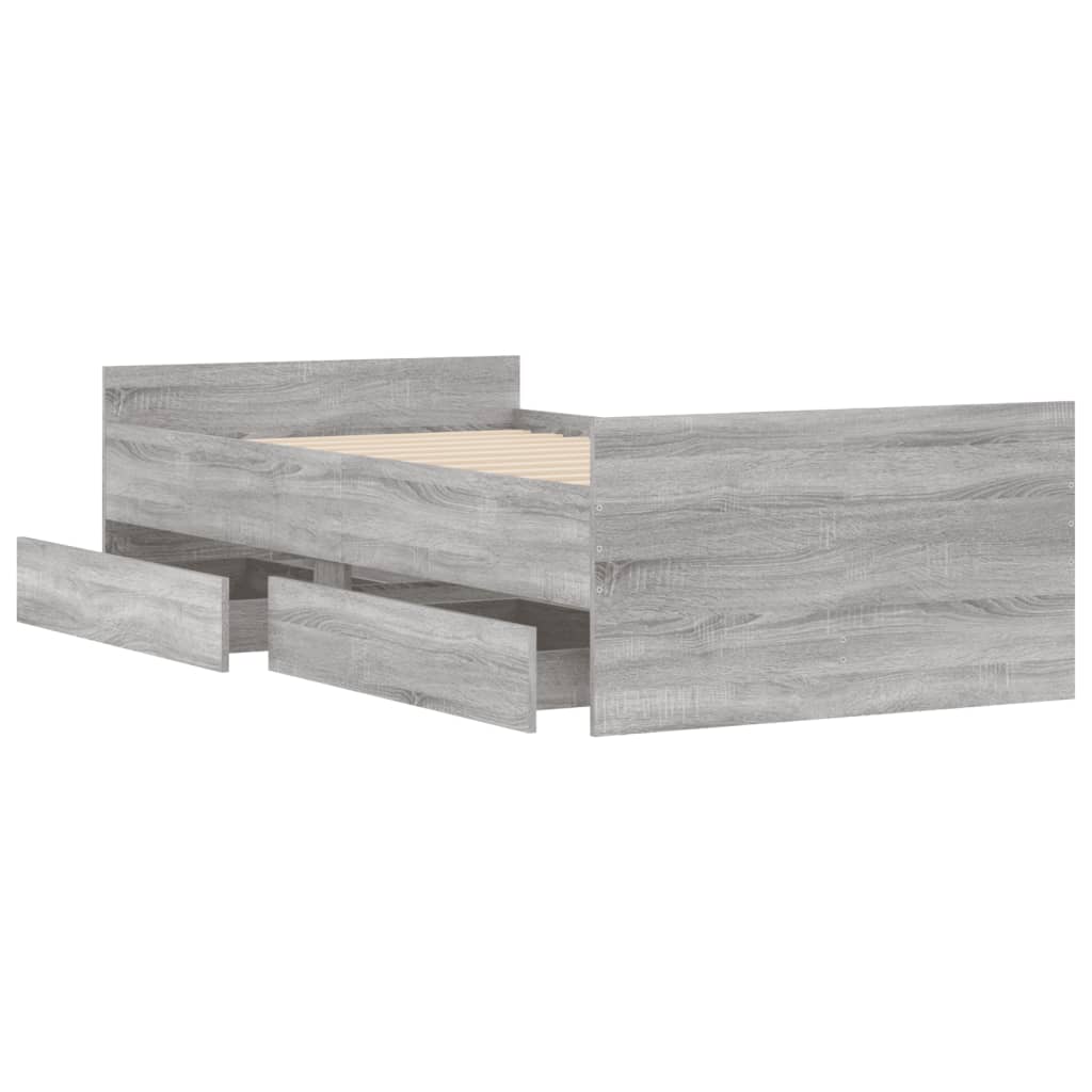 vidaXL Πλαίσιο Κρεβατιού Με Συρτάρια Γκρι Sonoma 75x190εκ Small Single