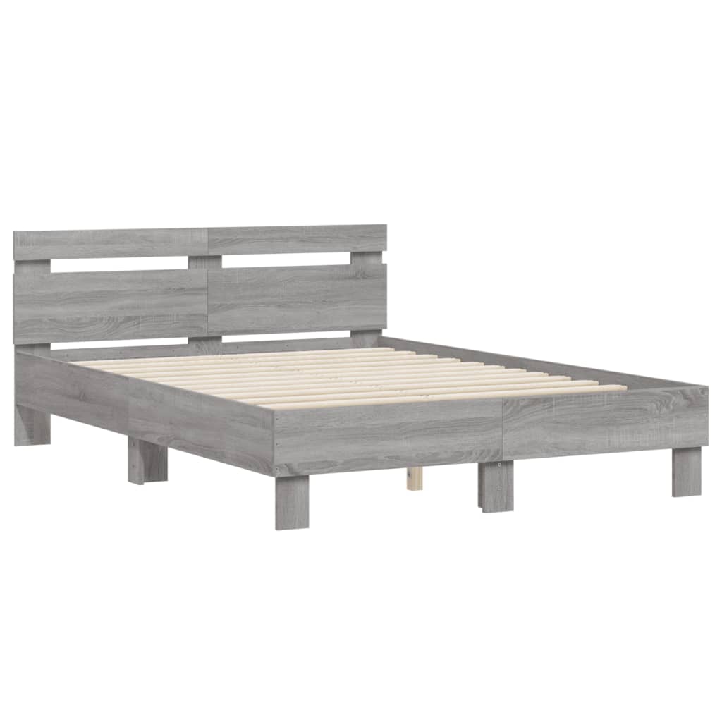 vidaXL Πλαίσιο Κρεβατιού με Κεφαλάρι Γκρι sonoma 135x190εκ. Επεξ. Ξύλο