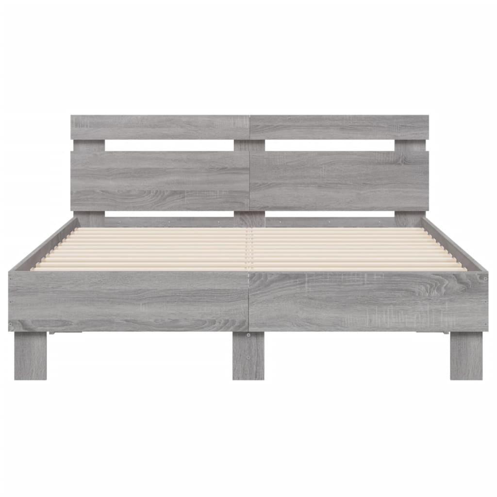 vidaXL Πλαίσιο Κρεβατιού με Κεφαλάρι Γκρι sonoma 135x190εκ. Επεξ. Ξύλο