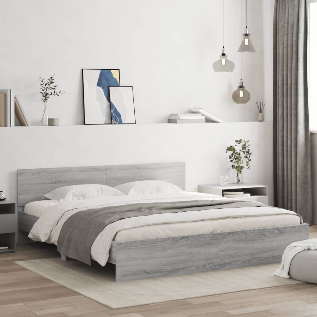 vidaXL Πλαίσιο Κρεβατιού με Κεφαλάρι Γκρι Sonoma 160x200 εκ.