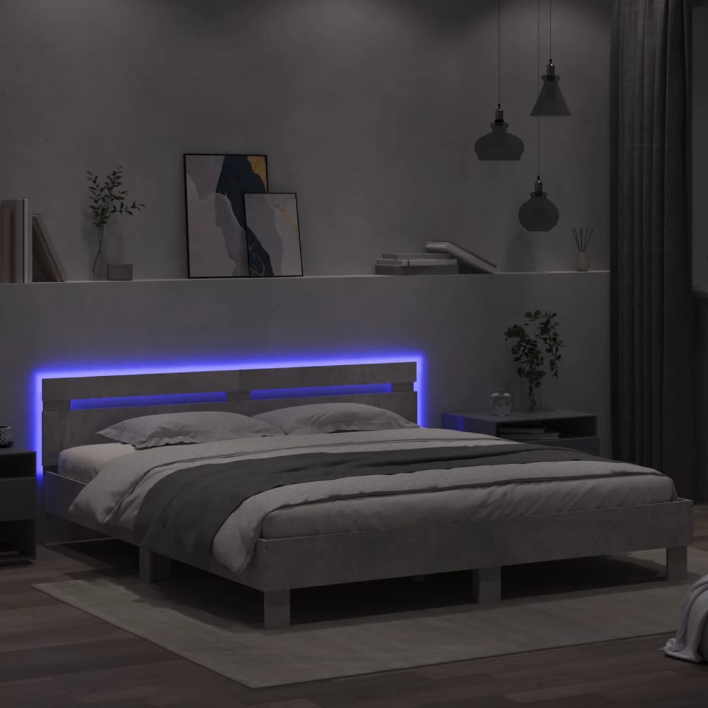 vidaXL Πλαίσιο Κρεβατιού με Κεφαλάρι/LED Γκρι Σκυροδεμ. 180x200 εκ