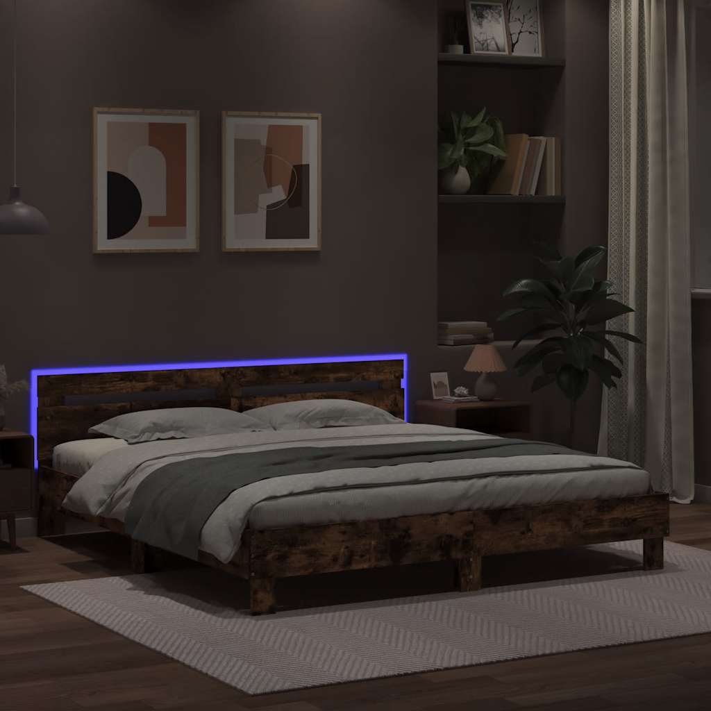 vidaXL Πλαίσιο Κρεβατιού με Κεφαλάρι/LED Καπν. Δρυς 180x200 εκ.