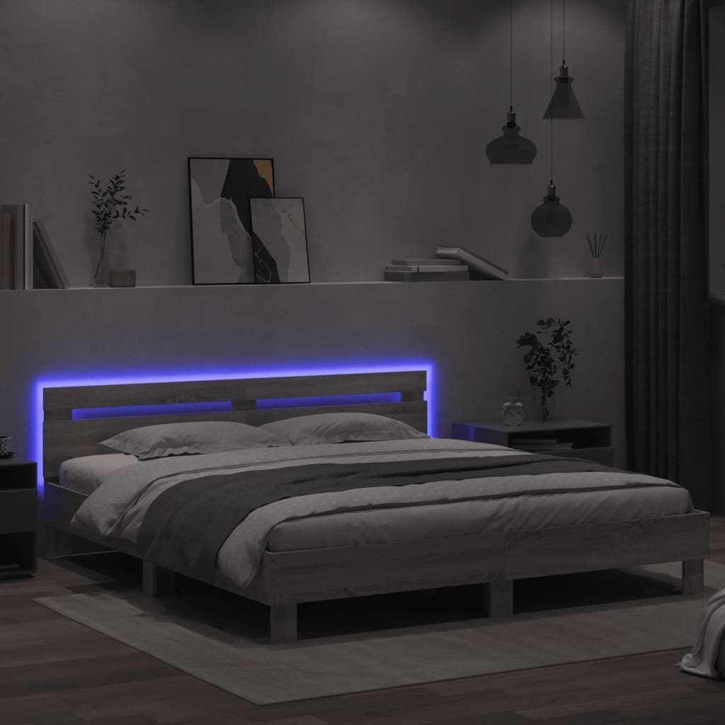 vidaXL Πλαίσιο Κρεβατιού με Κεφαλάρι/LED Γκρι Sonoma 180x200 εκ.