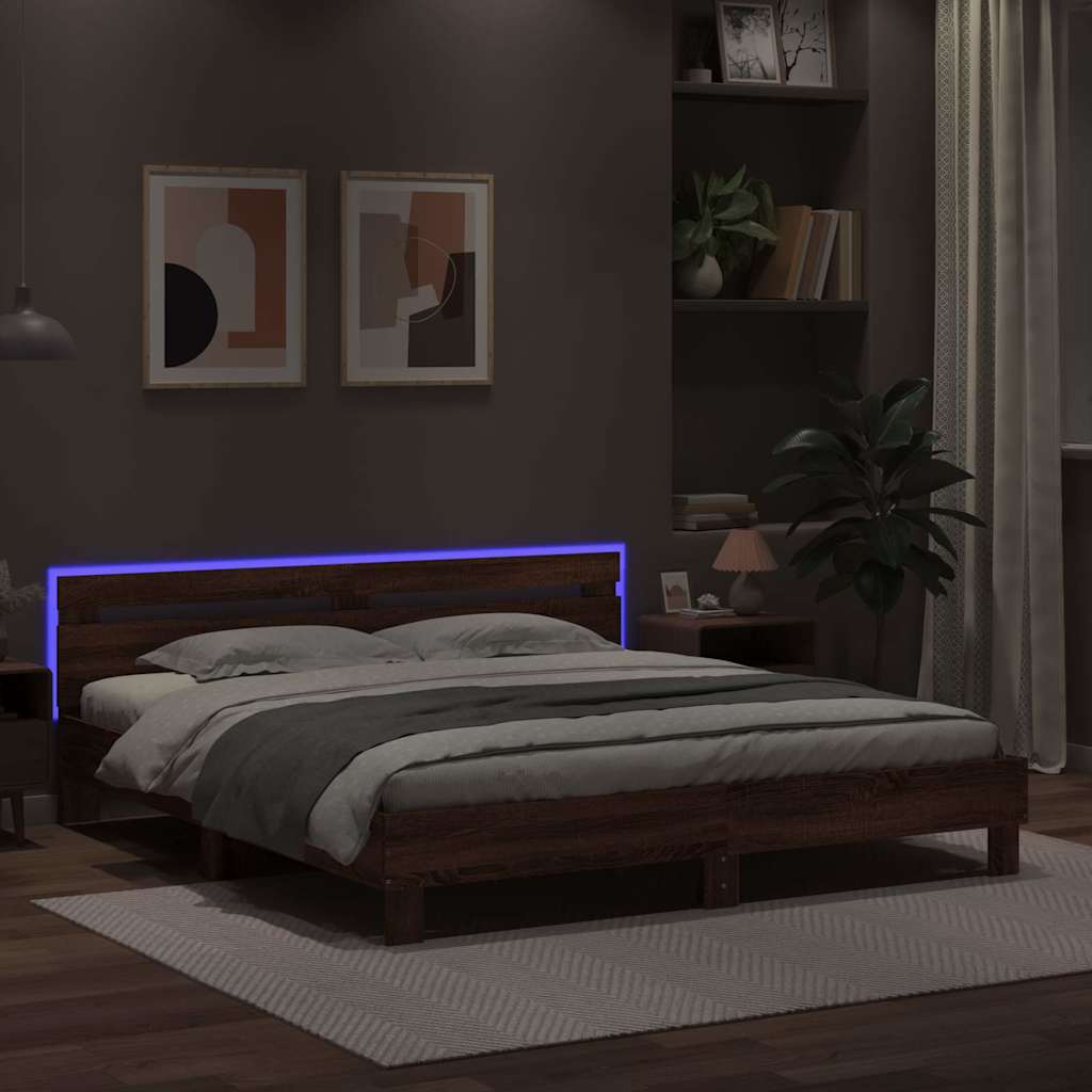 vidaXL Πλαίσιο Κρεβατιού με Κεφαλάρι/LED Καφέ δρυς 160x200 εκ.