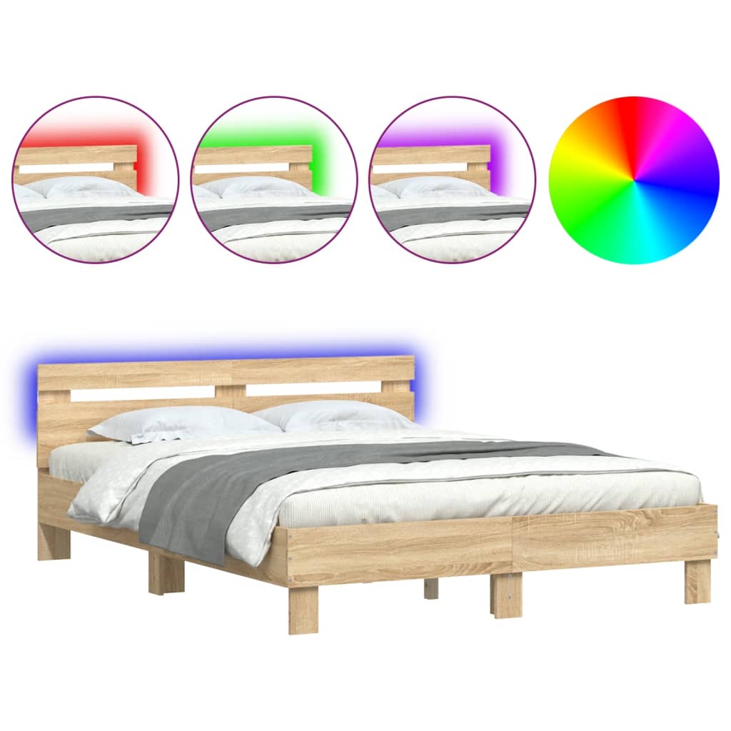 vidaXL Πλαίσιο Κρεβατιού με Κεφαλάρι/LED Sonoma δρυς 150x200 εκ.