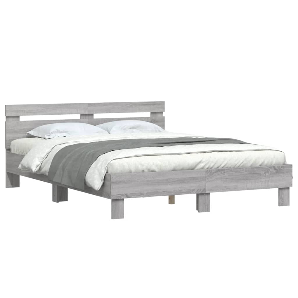 vidaXL Πλαίσιο Κρεβατιού με Κεφαλάρι/LED Γκρι Sonoma 140x200 εκ.