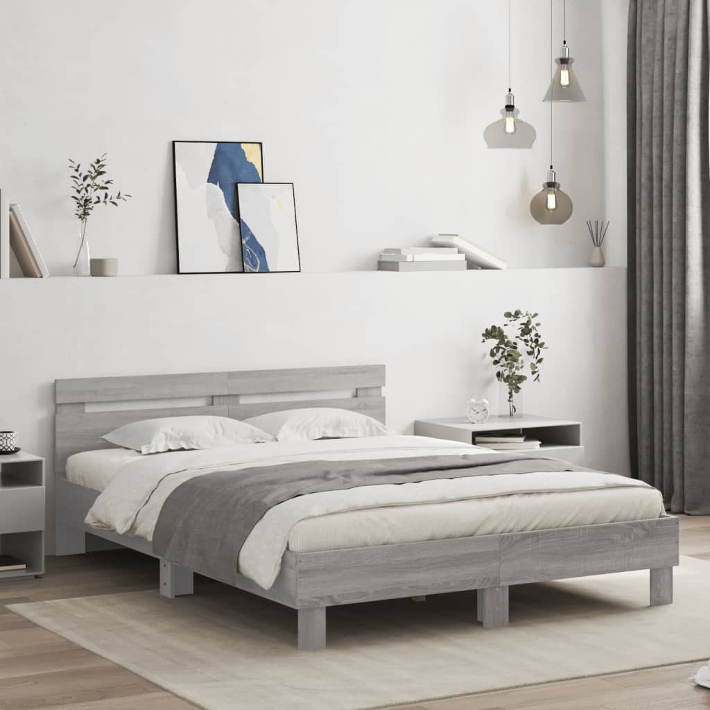 vidaXL Πλαίσιο Κρεβατιού με Κεφαλάρι/LED Γκρι Sonoma 140x200 εκ.