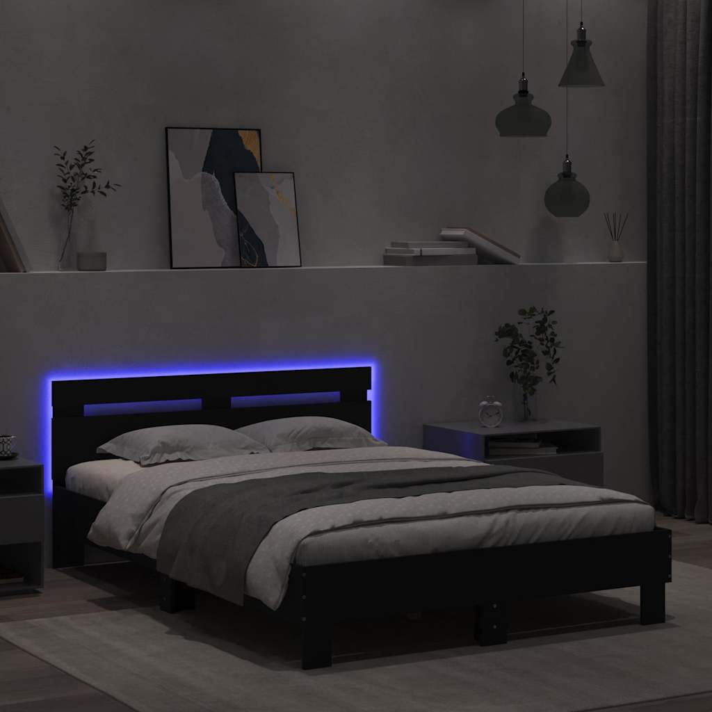vidaXL Πλαίσιο Κρεβατιού με Κεφαλάρι και LED Μαύρο 120 x 200 εκ.