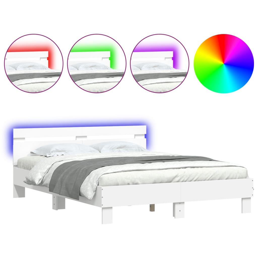vidaXL Πλαίσιο Κρεβατιού με Κεφαλάρι/LED Λευκό 140x190 εκ.
