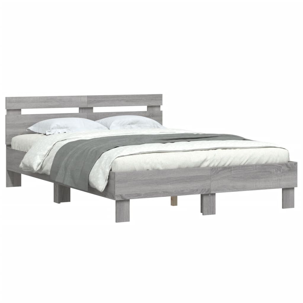 vidaXL Πλαίσιο Κρεβατιού με Κεφαλάρι/LED Γκρι Sonoma 120x190 εκ.