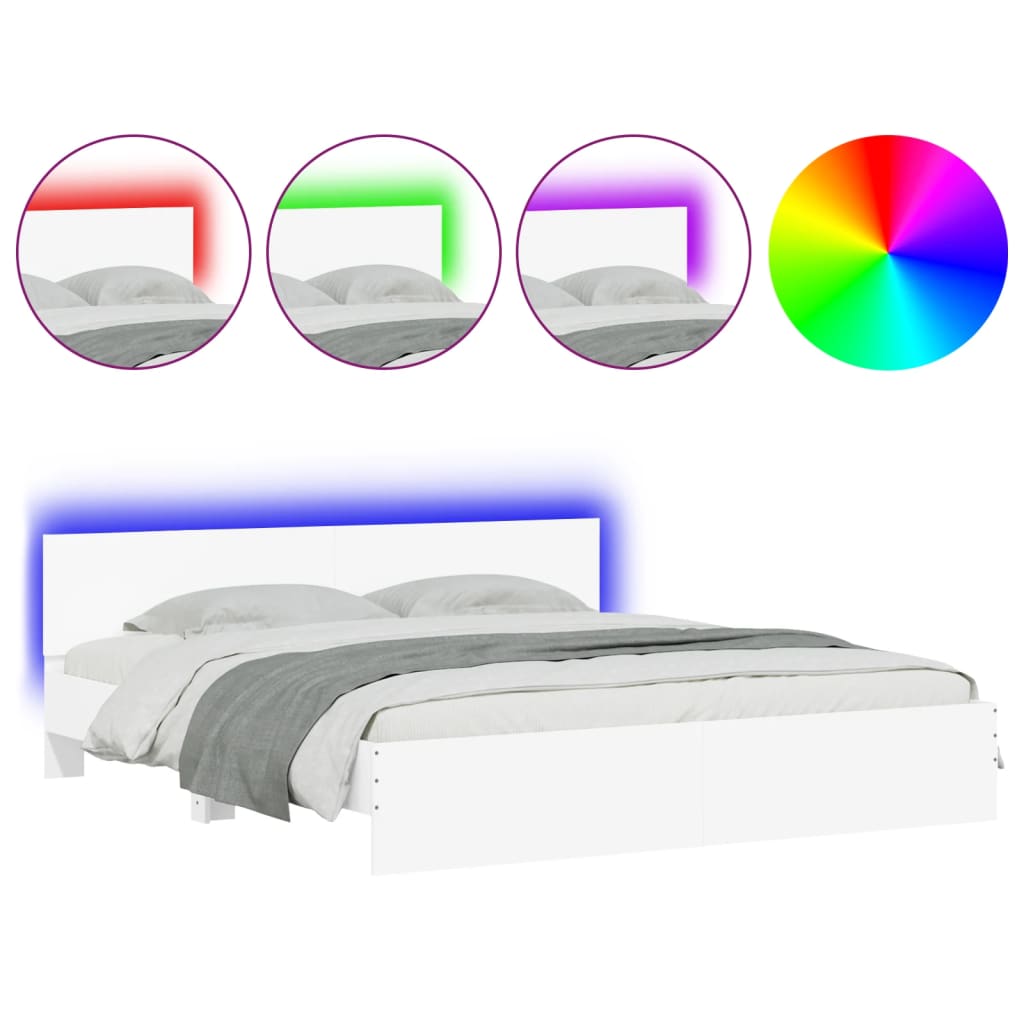 vidaXL Πλαίσιο Κρεβατιού με Κεφαλάρι/LED Λευκό 180x200 εκ