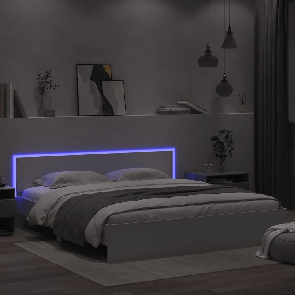 vidaXL Πλαίσιο Κρεβατιού με Κεφαλάρι/LED Λευκό 180x200 εκ
