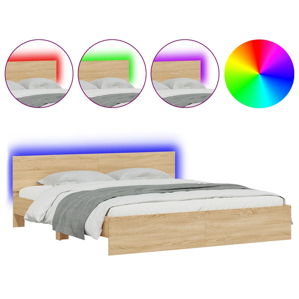 vidaXL Πλαίσιο Κρεβατιού με Κεφαλάρι/LED Sonoma δρυς 180x200 εκ.
