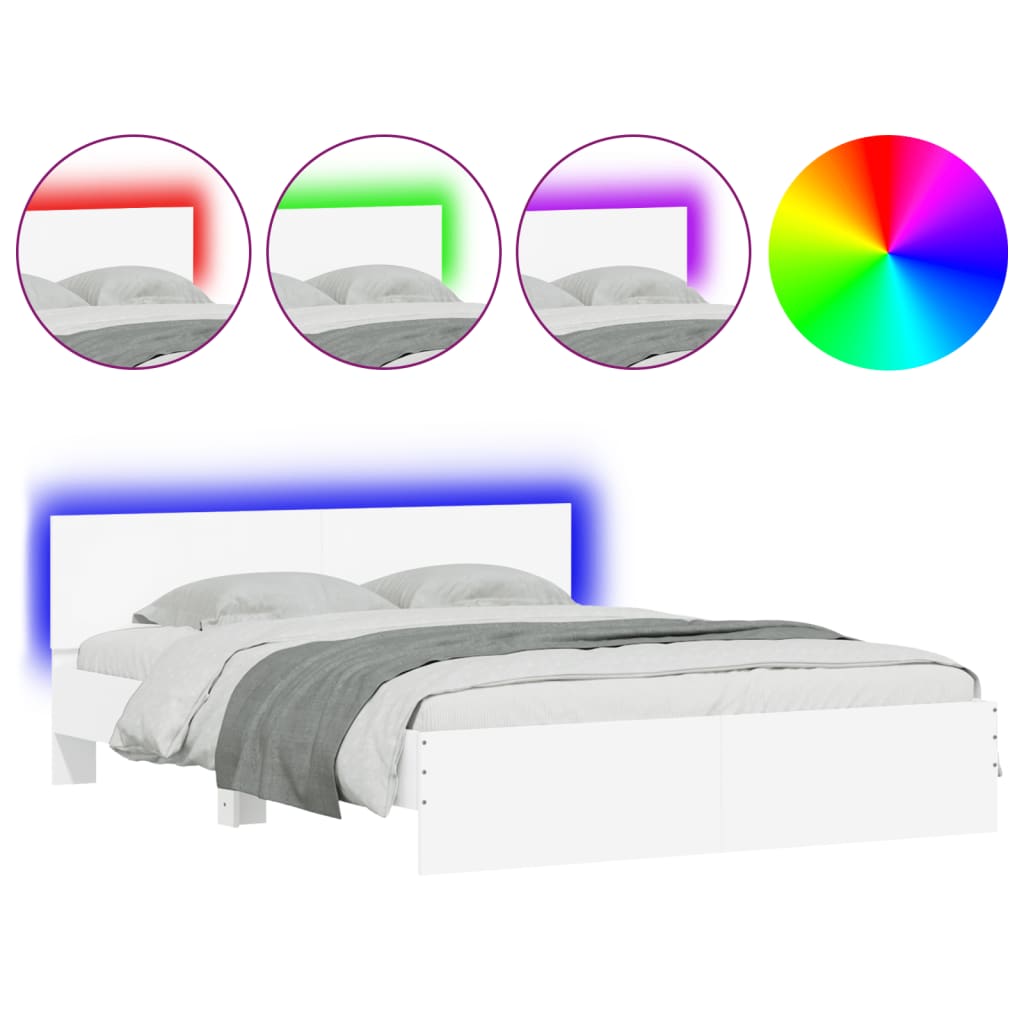 vidaXL Πλαίσιο Κρεβατιού με Κεφαλάρι/LED Λευκό 160x200 εκ.